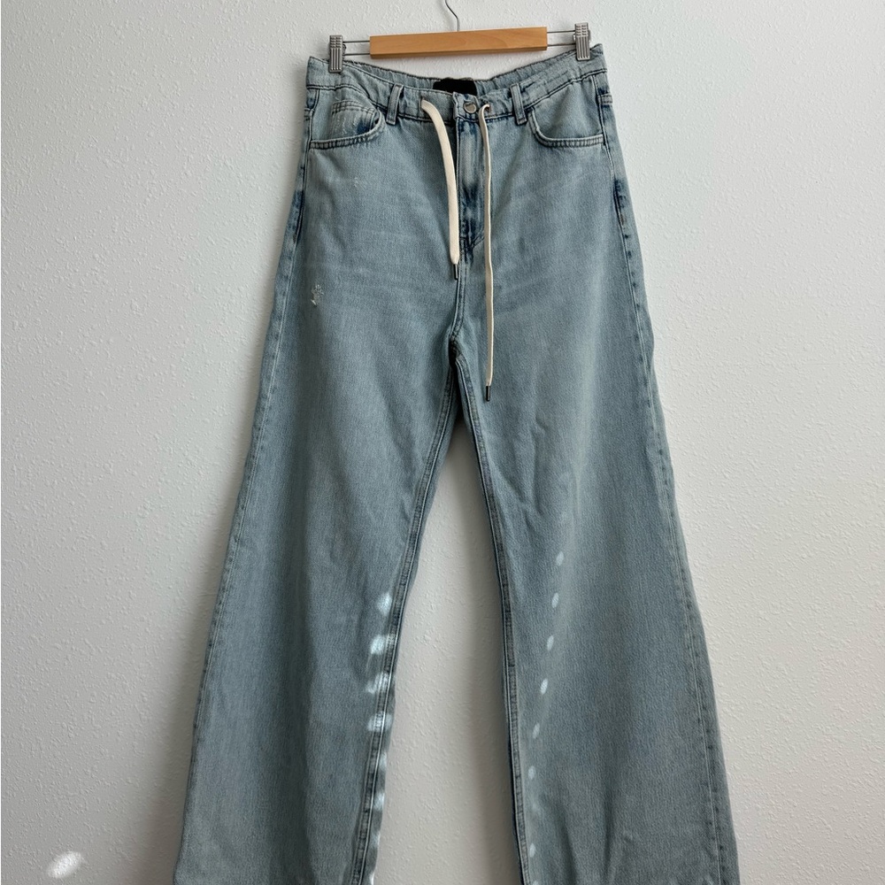 ZARA Wide Leg Flare Jeans Light Wash High Rise US 4 High Waist Crop Denim Pants - Picture 2 of 12